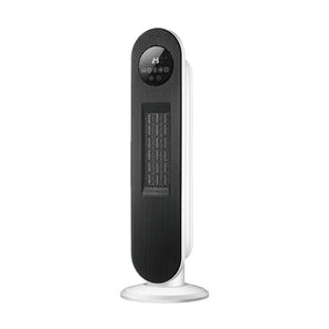 Black ceramic space heater with top control panel and standing base