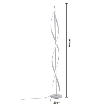 Modern LED-Stehlampe, weiße Ausführung mit Maßen: 150 cm hoch, 20 cm Fußbreite