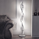 Modern LED-Stehlampe, weiße Ausführung mit leuchtenden gebogenen Ovalringen