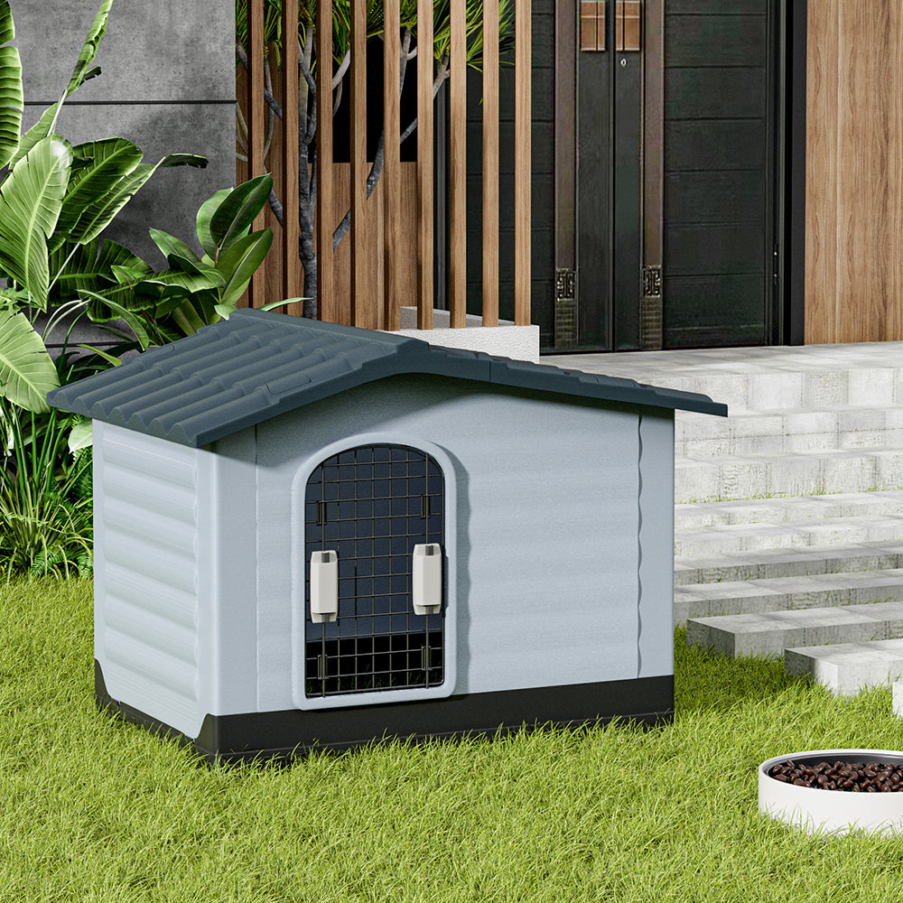 91cm W Durable Waterproof Weatherproof Plastic Dog House Dog Kennel Lockable Door Easy to Assemble