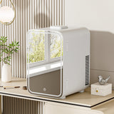 White mini makeup storage fridge with LED mirror door and view window