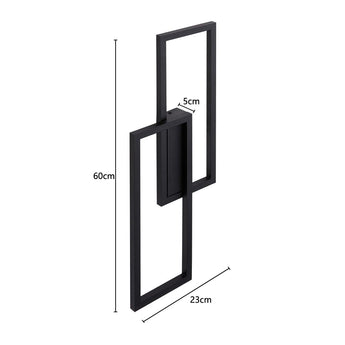 Rectangular LED wall light, black frame; 60cm tall, 23cm wide, 5cm depth