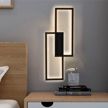 Industrial rectangular LED wall light with two stacked illuminated panels, black frame