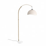 Floor lamp profile on white: arched bronze pole with cream fabric shade