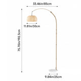 Floor lamp dimensions: 192.2 cm tall; 33.46 in wide; bamboo shade and marble base