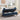 Blue chenille storage bench with open storage compartment and black legs