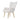 White recliner chair front view, cushioned seat and arms, gold legs, plush fabric