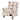 Floral pushback recliner chair, cream upholstery with red rose print, studded arm accents