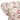Floral recliner chair arm and backrest close-up, cream fabric with red rose pattern