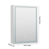 LED mirrored cabinet dimensions 50cm W x 70cm H, single-door with white frame