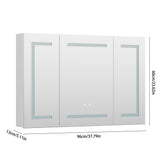 Triple-door bathroom mirror cabinet dimensions diagram, framed mirrors and touch controls