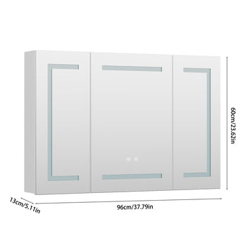 Triple-door bathroom mirror cabinet dimensions diagram, framed mirrors and touch controls