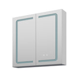 Double-door bathroom mirror cabinet with framed mirrors and two touch-control buttons