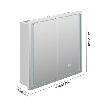 Double-door bathroom mirror cabinet with LED lighting and touch control icons