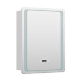 LED bathroom mirror cabinet with anti-fog glass, white frame, front view