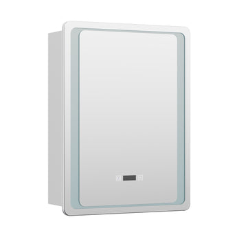 LED bathroom mirror cabinet with anti-fog glass, white frame, front view