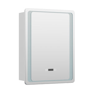LED bathroom mirror cabinet with anti-fog glass, white frame, front view