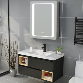 Rectangle LED mirror cabinet with bright border, wall-mounted, digital 88:88 display
