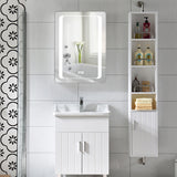 LED rectangle mirror cabinet with mirrored door and integrated 13:58 digital clock