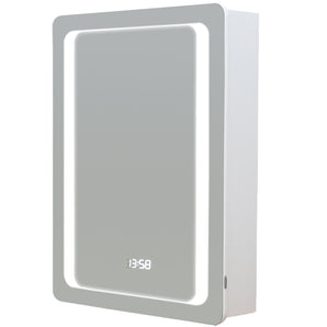 Rectangle LED mirror cabinet front, LED border, digital 13:58 time readout