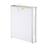 Wall mirror cabinet back panel with hanging handle and electrical label.