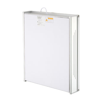 Wall mirror cabinet back panel with hanging handle and electrical label.