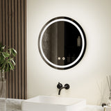 Round LED bathroom mirror with bright perimeter light and control icons