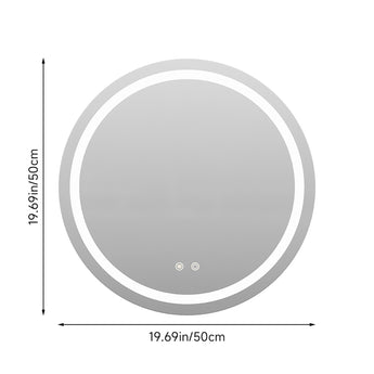 Round LED bathroom mirror size diagram, 19.69 in diameter with light ring