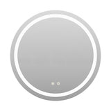 Round LED bathroom mirror size diagram, front view with edge light ring