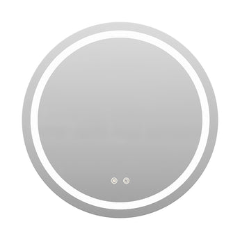 Round LED bathroom mirror size diagram, front view with edge light ring