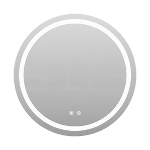 Round LED bathroom mirror size diagram, front view with edge light ring