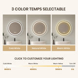 Round LED bathroom mirror with glowing ring light (cold, natural, warm white)