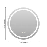 Round LED bathroom mirror size diagram, 23.62 in diameter with light ring