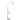 Arc floor lamp with round glass globe shade and wood tray shelf, black pole, gold frame