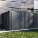 Outdoor-Metall-Mülleimer-Unterstellschuppen mit Schrägdach, grau, Schiebetüren vorne
