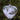 Heart-shaped glass ornament with silver cap and white feather detail