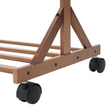 Close-up of bamboo rack corner joint and caster wheels at base frame