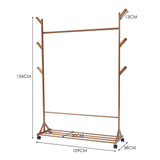 Natural bamboo clothes and hat rack with wheels; side hooks and open frame, 109x38x156cm