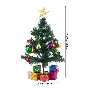 50cm mini artificial Christmas tree with gold star, multicolor baubles, lights, gift boxes