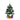 Mini artificial Christmas tree with gold star, purple and gold ornaments, lit lights, gift boxes