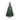 Artificial Christmas tree with lit branches and red ornaments on metal stand base.