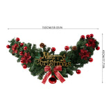 Christmas garland swag with green foliage, red baubles and flowers, and Merry Christmas banner