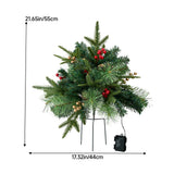 Artificial Christmas tree urn filler with green needles, red berries, gold lights and stake base