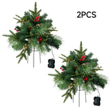 Pack of 2 artificial Christmas tree urn fillers with green branches, red berries, gold lights