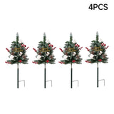 Set of 4 mini artificial Christmas tree decorations on stakes with red berries and pinecones