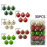 Assorted Christmas bauble ornaments in green, red, gold, and striped sets