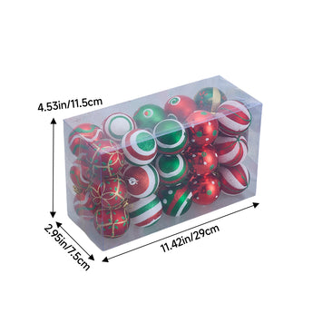 Clear box of mixed Christmas bauble and striped ornaments