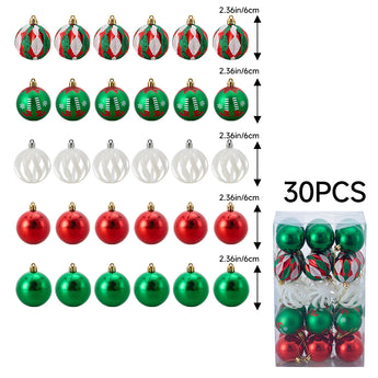 Assorted Christmas bauble and teardrop ornaments in a clear 30-piece bag