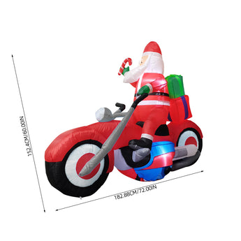 Inflatable Santa motorcycle decoration, full-body view with size markings