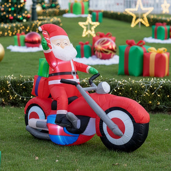 Inflatable Santa on red motorcycle Christmas decoration with LED lights